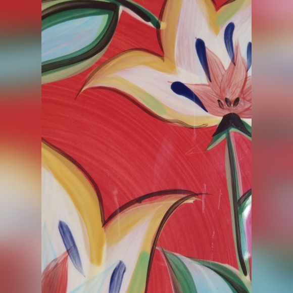 Southern Living at Home Gail Pittman Red Bountiful 13" Square Platter Floral - Picture 5 of 5